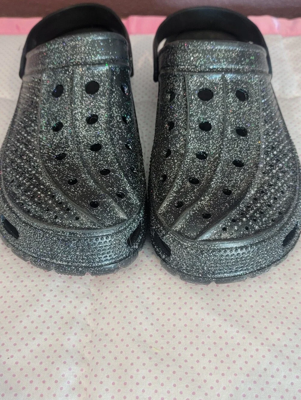 Black Glitter Sparkle Unisex Clogs Slip On Shoes Men's 10/Women's 12